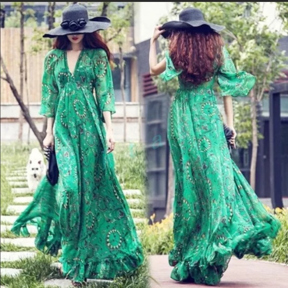green bohemian dress